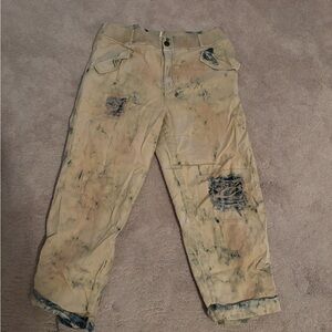 Free People Freddie Distressed Pants Tan Blue Sz M